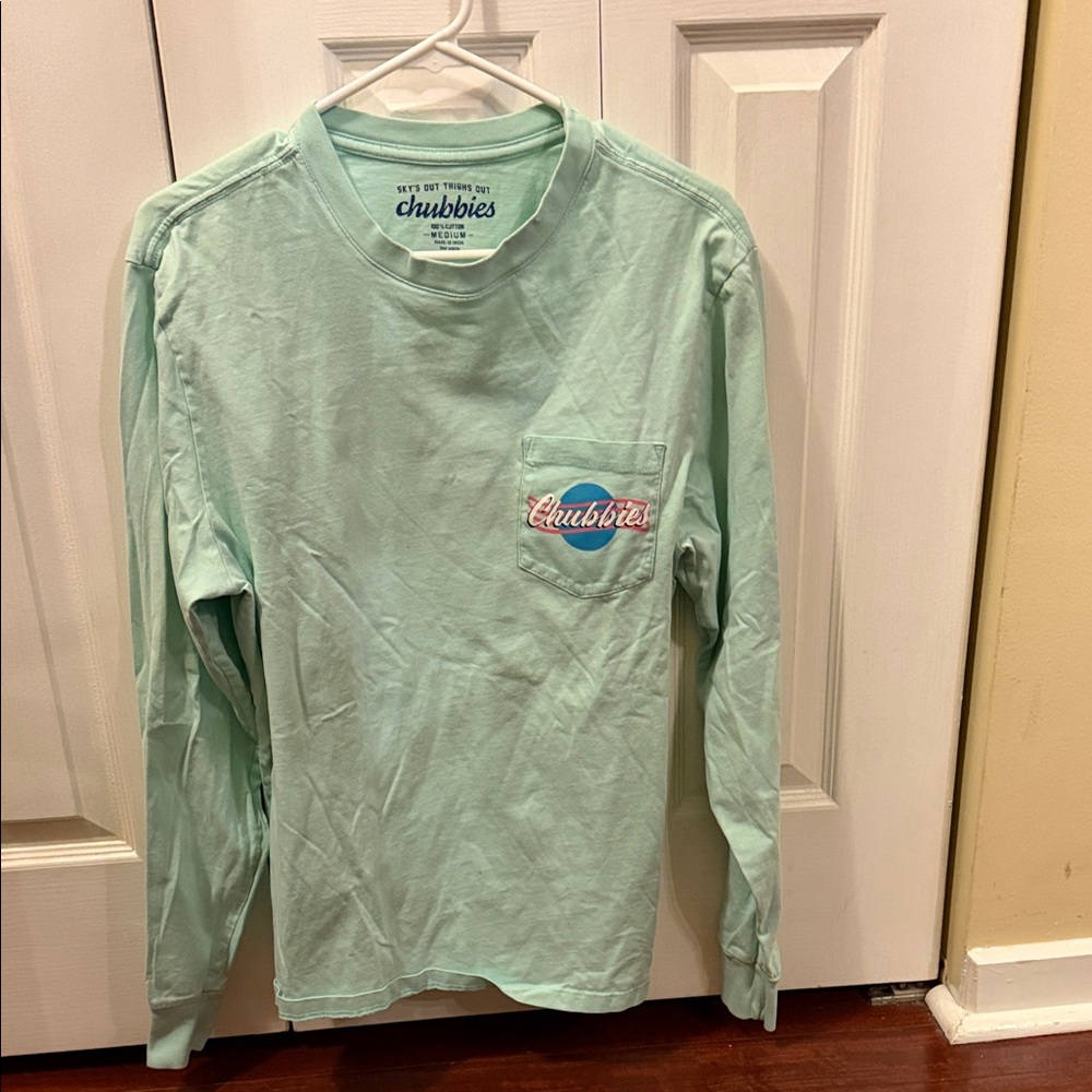 Chubbies Light Green Men’s Long Sleeve Tee. Mint green. Small stain, in pic.